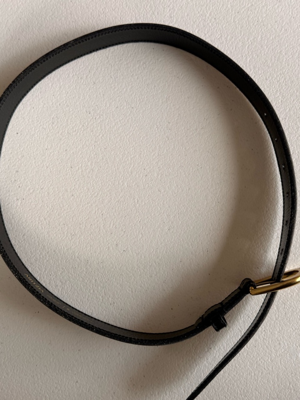Aritzia Black Leather Belt with Gold-Tone Buckle